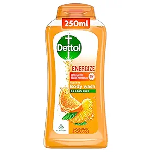 Dettol Body Wash and Shower Gel for Women and Men, Energize - 250ml | Soap-Free Bodywash | 12h Odour Protection