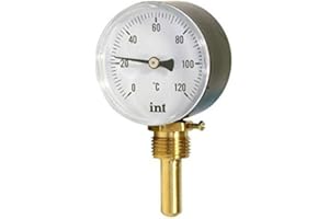HYDROBIL Termómetro Industrial Vertical Para Calderas Agua Aceite Redes de Agua Esfera Resistente A Los Golpes Cabeza Rotativa Esfera 63 mm 0-120C Tubo Capilar 20mm Rosca BSP 1/2"
