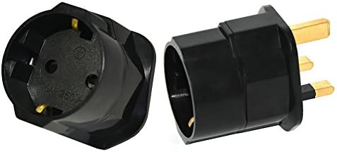 Schuko to UK Adaptor,UK Travel Plug Converts 2 Pin Euro to UK 3 Pin Plug Adapter (Pack of 2)
