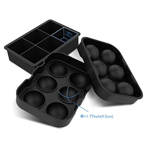 Eiswürfelform Eiskugelform 6-Fach im 2 Sätze Silikon Eiswürfel Kugelförmige und Würfelförmige Form Big Size Ice Ball für Kinder mit Pudding Milch Saft oder für Erwachsene mit Biere Cocktails Whisky 100% BPA Geruchlos Eiswürfel Silikonforme - 2
