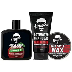 Hipster Mens Grooming Kit | Combo of Facewash, Apple Cider Shampoo, and Hair Wax | Strong and Smooth Hair | Strong Hold, Shine, Hair Style, Re-Styling, Adds Volume, Smooth and Shine | Made In India