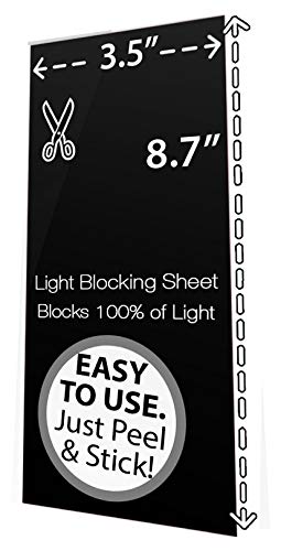 LightDims Customizable Black Out Edition - Light Dimming Sheet for Alarm Clocks, Electronics and Appliances and more. Blocks 100% of Light, 8.7x3.5 Medium Size Sheet in minimalPackaging.