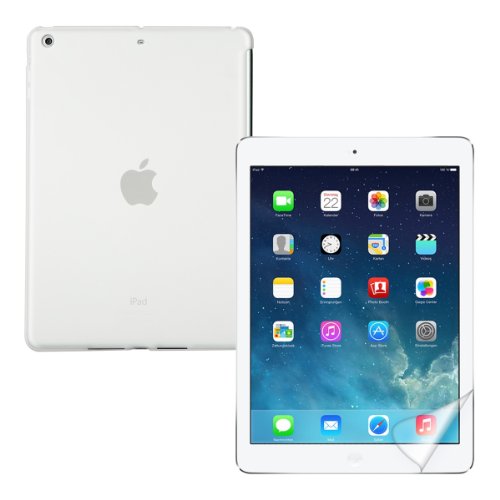 2in1 Set: kwmobile Hülle für Apple iPad Air – Smartcover Kompatibles Backcover Case Tablet Schutzhülle TPU Silikon – Tabletcase Cover Weiß + Folie, kristallklar - 5