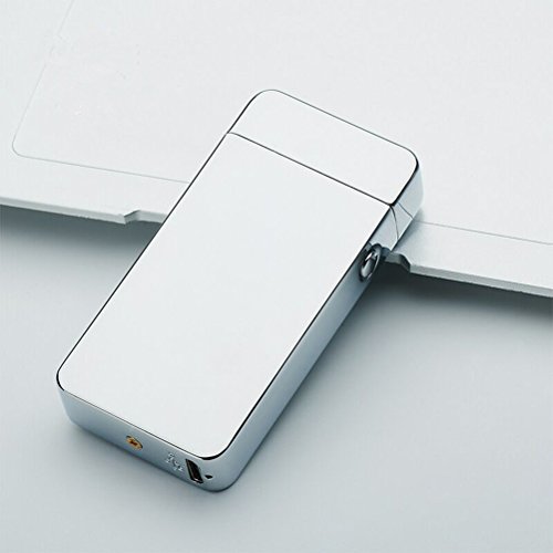 UEETEK Winddicht USB aufladbare Metall Bogen Feuerzeug flammenlose elektronische Arc Feuerzeug doppelten Bogen Puls Zigarette Silver Ice