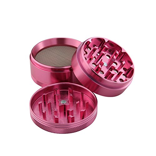 DCOU Premium Krautmühle mit Siebgrinder haltbarer Mahler aus Aluminium für Tabak oder Kräutermischungen Schleifer Rosa Ø50mm H38mm 4-Teilig - 4