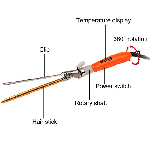 inkint 9mm Professional Lockenstäbe Elektrische Curling Stab Turmalin Keramik Rotary Haar-Sticks Nass&Trocken Tragbare Austauschbare Lockenwickler Lange Haare - 4