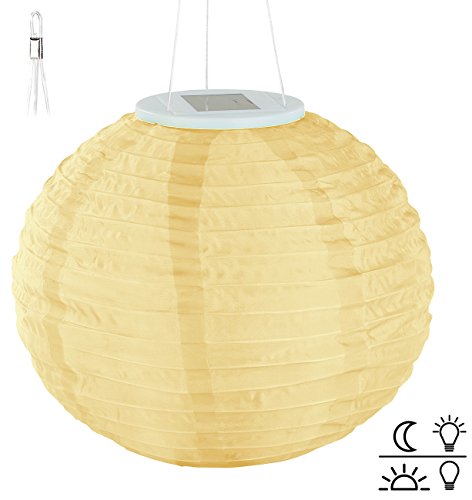 Lunartec Solar-LED-Lampion mit Dämmerungs-Sensor, IP44, warmweiß, 30 cm Ø