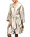 Produktbild Dolamen Unisex Damen Herren Morgenmantel Kimono, Satin Nachtwäsche Bademantel Robe Kimono Negligee Seidenrobe locker Schlafanzug, Büste 132cm, 51,97 Zoll, große Größe für alle (Silber)