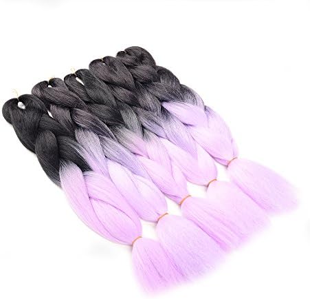 WIGENIUS 100% Japanese Fiber Ombre Color Jumbo Braids Hot Water Setting 100G 24 Inches (9PCS, Black/Light Purple)