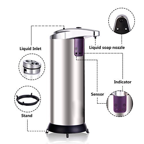 Itian Automatischer Seifenspender Touchless Handsfree Edelstahl Flüssigkeit Infrarot-Sensor-Seifenspender, Ideal für Badezimmer oder Küche - 6