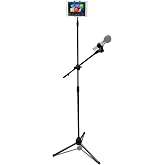 Coverzone 190cm Maximum Length Microphone Stand Multi Functional 2in1 Microphone and Tablet Stand Foldable Angle Adjustable