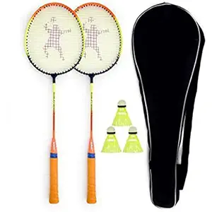 COMPASS SPORTS Aluminium Badminton Racquet with 3 Shuttlecock Piece and Badminton Cover (Multicolour, Set of 2) Aluminum