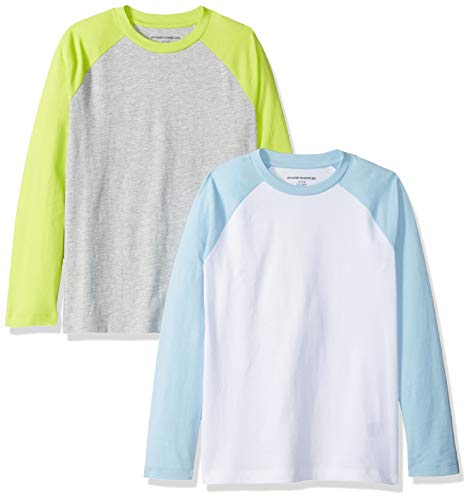Amazon Essentials Lot de 2 T-shirts raglan à manches longues, pour garçons, blanc/gris, US XS (EU 104-110 CM)