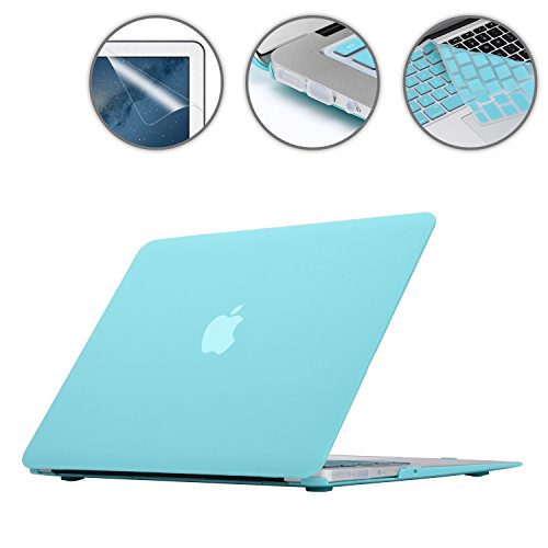 i-Buy Mate Caso de Shell duro + cubierta del teclado + Protector de pantalla + enchufe del polvo para Apple Macbook Air 13 pulgadas (Modelo A1369 A1466)- Ciano