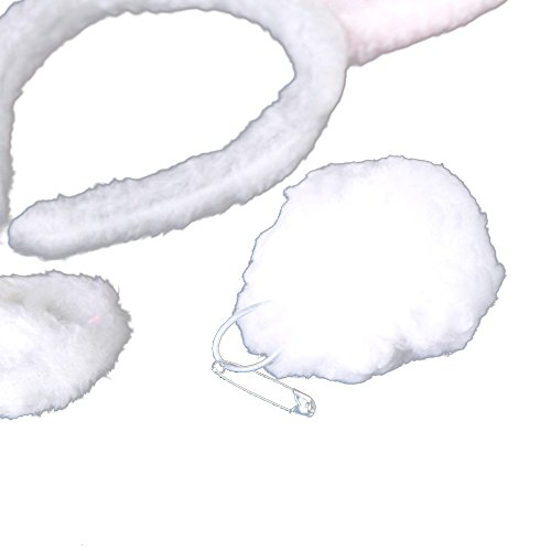 Kostuem Kleidung Dekor – SODIAL (R) Halloween Pluesch Fluffy Kaninchen Ohren Haar Baender Fliege Schwanz Tier Haeschen Kostuem Party Zubehoer Set Weiss Rosa - 3