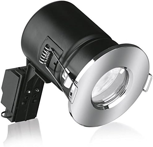 4 x Aurora Enlite GU10 Shower Downlighters IP65 Fire Rated Polished Chrome. Complete with LED 5W COB GU10 Warm White Lamps