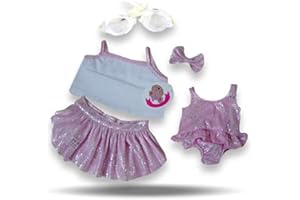 Build Your Bears Wardrobe Teddy Bear Clothes - Costume da bagno scintillante, gilet, gonna, occhiali (rosa)