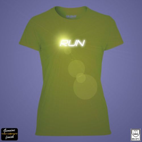 Runners Autumn Winter Tshirt. Ladies Bright Hi Viz Reflective Performance Top. Fluorescent Yellow High Visibility 2014 Running Top Genuine MovoBright finish. Wicks Sweat. Be Safe Seen.