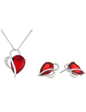 ANEWISH Damen Schmuck-Sets - Rot Träne Form Rubin mit Zircon Anhänger Halskette und Ohrstecker , Sterling Silber...