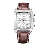 LLLS Men Fashion Sports and Leisure Quartz Square Watch Band Waterproof Chronograph with Genuine Leather Watch Band