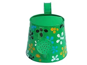 Railing planter impex 2 litres Hand Painted Metal planters Round Watering Can - Rust Free Home Decor Gifting, Garden, Gardening, Tools ( Pack of 1 , Green)
