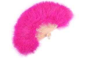 FLYDREAM FEATHERS Marabu-Fächer mit Federn, groß, 58,4 x 30,5 cm, für Tanz, Party, Hochzeit, Brautstrauß, Dekoration (Hot Pink)