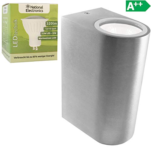 National Electronics 3.5W Downlight Uplight a LED in alluminio lampada da parete della luce esterna New York 2 volte IP54 Incl Bulbi, bianco caldo, per interni ed esterni