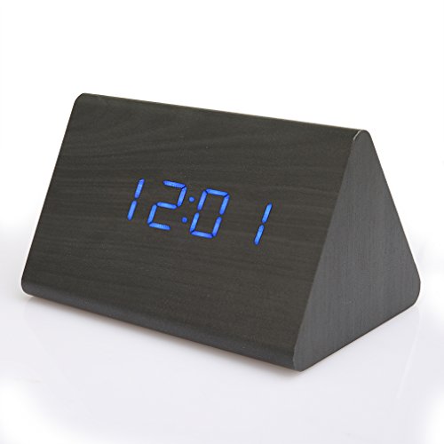 ANTEN Dreieck LED Digital Wecker mit blau Licht mit Geräuschaktivierung, Zeit, Temperatur, Feuchtigkeit, Datum Anzeige