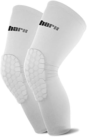 Queshark Football Kneepads Basketball Long Leg Sleeves Breathable Anti-slip Knee Support Protection Sports Compression Knee Pads (White, M)