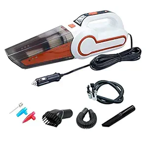 AllExtreme AE-Q8801D 4 in 1 Multifunctional Portable Handheld Car Vacuum Cleaner with Analog Tyre Inflator, LED Light and 4.5M Car Cigarette Lighter Power Cord (4000Pa, 120W) (White and Chocolate)