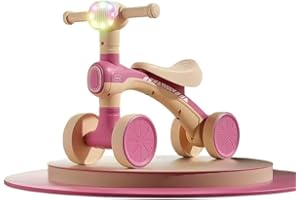 TOUCH OF VENETIAN Baby Balance Bike for 1 Year Old Boys Girls, 12-24 Months Toddler Balance Bike with Removable Basket, Adjustable Seat, 4 Wheels Infant Bike, First Birthday Gift Pink Green Coffee Blue (Pink)