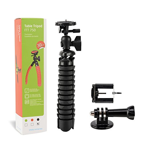 Tairoad flexibles Stativ â€“ Mini-Tablet, kompakter StÃ¤nder fÃ¼r Reisestativ â€“ Biegbare, gewickelte Beine â€“ Funktioniert mit GoPro, mobilen Smartphones und Actionkameras â€“ Kostenlose Montageeinheit fÃ¼r GoPro und Handyhalter inklusive - Schwarz