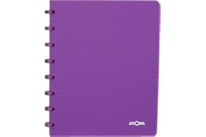 Atoma - Cahier A5 à Anneaux - Ligné 8mm avec Marge - 72 Feuilles Détachables (144 Pages) - Couverture en Polypropylène Recyclable - Mauve Transparent 4.1356
