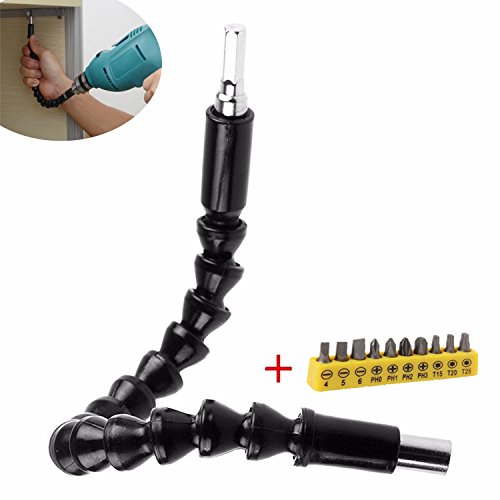 1 Flexible Welle Bits Extention ENLI Schraubendreher Bohrerhalter Flexibler Biegsame Schaft mit 4/1 Batch Kopfhülse 290mm