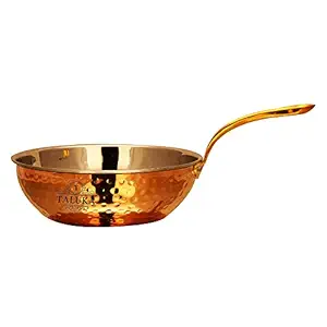 Taluka Stainless Steel Copper Large Size Fry Tadka Pan for Cooking Dishes, 700ml 6.8 x 3 Inches (Brown)