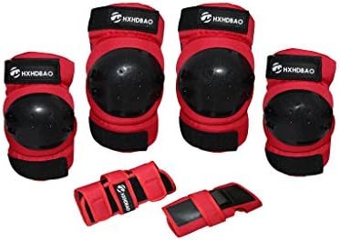 Hxhdbao Kids Knee Elbow Wrist Cycling Roller Skating Protective Gear Guard Pads Set BMX Mountain Bike Inline Skating Extreme Sports/Red