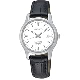 Seiko Damen-Armbanduhr Klassische Stahl Leder Schwarz