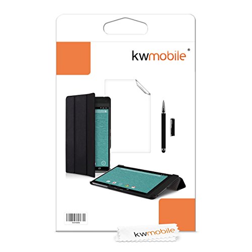 3in1 Set: kwmobile Hülle für Dell Venue 8 7000 (7840) – Smart Cover Case Tablet Schutzhülle Kunstleder – Ultra Slim Tabletcase Schwarz + Folie, kristallklar + Stylus, Schwarz - 7