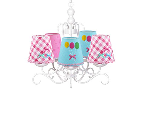 Kinder Kronleuchter / Lüster weiß, bunten Stoffschirmchen in verschiedenen Designs, Lief! 12031Set - 2