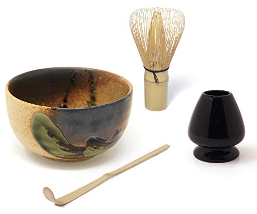 Horizontal té - Juego de té Matcha - Original japonesa Cuenco - 400 ml Plus escoba de té Matcha Chasen - matchabesen Plus matchabesen plana Plus Matcha Cuchara de bambú (Chas Haku