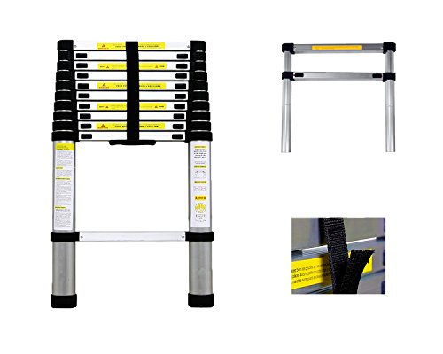 Leogreen - Escalera Telescópica, Escalera Extensible, 3,2 Metro(s), Bolsa de transporte GRATIS, EN 131, Carga máxima: 150 kg, Distancia entre los peldaños (escalera desplegada): 30 cm