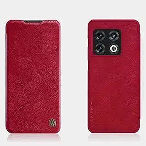 Nillkin Qin Series Luxury Leather Wallet Flip Case Cover Compatible with OnePlus 10 Pro - Red