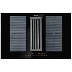 Klarstein Full House DownAir - Plaque de cuisson à induction avec hotte aspirante, Hotte aspirante, Encastrable, 77cm, 4 zones, Zones flexibles avec booster, 7200W, 270 m³/h, Tactile, noir