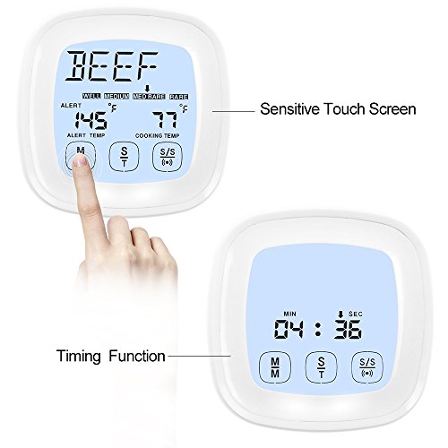 Duales Küchen Fleisch Thermometer & Timer, GEEKHOM Perfektes digitales Thermometer & Timer zum Kochen von Truthahn für den Weihnachtstag, einfach ablesbar, Ofen-Koch-Thermometer für Braten und Fleisch, BBQ, Geflügel, Grill - 2