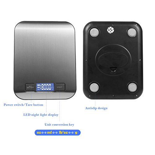 Küchenwaage Digitalwaage 5kg Edelstahl, Flach Klein Elektrisch Profi, Küche Mini Feinwaage Smart Wasserdicht, 1g Präzise, Briefwaage Weiß, Zum Mitnehmen, 0 1g genau, Zuwiegefunktion Geeicht, Hohe genauigkeit, in Gramm - 5