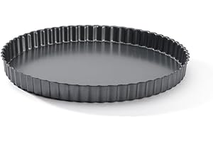 De Buyer - Moule à tarte cannelé rond à fond amovible en acier antiadhésif - Diamètre 28 cm -, Noir