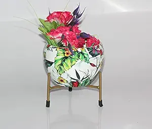 Elegant Crafts India Indoor Desk Planlower Pot Free Standing with Rust Free Metal Stand Pack of 1 Width X Height 06X06 Inches ( White and Green Floral)