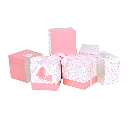 100 Stk. Bonboniere 5x5x5 cm (mit 100 Stk. SeidenBänder) Taufe Kartonage Geschenkboxen Hochzeit Pralinenschachtel Geschenkverpackung Süße Gastgeschenk süßigkeiten Weihnachten (Pink) - 3