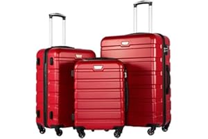 COOLIFE set valigie set di valigie Trolley rigido ultraleggero e capiente,Chiusura a combinazione laterale con TSA, 4 ruote per facilitare il trasporto (Rosso, Set da 3 Pezzi)