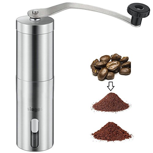 SIEGES Manuelle Kaffeemühle Edelstahl aus Keramikmahlwerk für einen authentischen Geschmack (Silber)